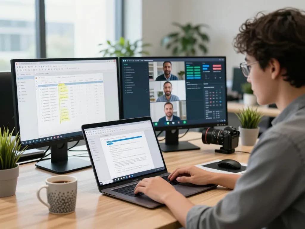Engaging office scene with WPS Office on laptop showcasing collaboration and productivity.