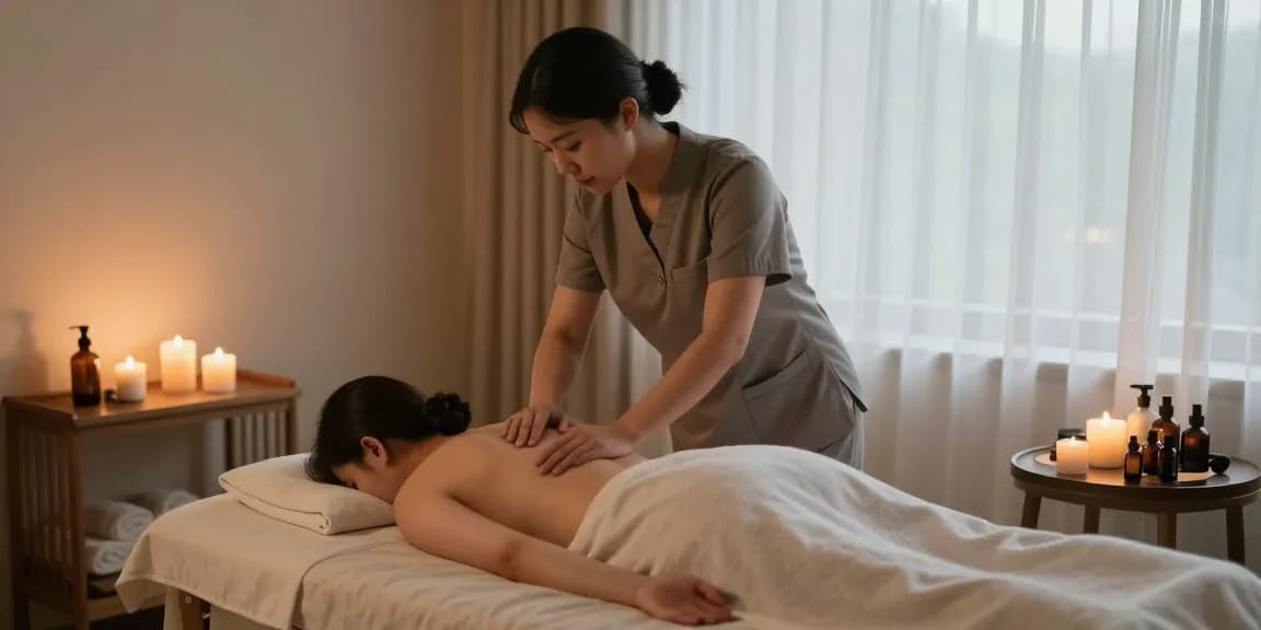 Relaxing 인천출장안마 service in a serene bedroom with a professional therapist and ambient decor.