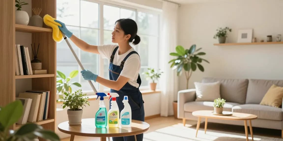 Professional cleaning service in a bright home environment, showcasing reinigungen bern expertise with eco-friendly supplies.