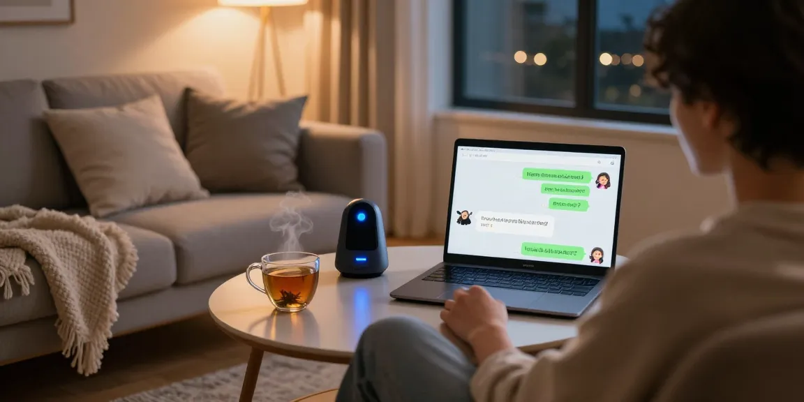 Engaging NSFW AI chat on laptop in a cozy home environment.