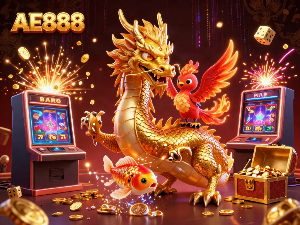 Spin the reels at AE888 with thrilling casino elements and enchanting creatures!