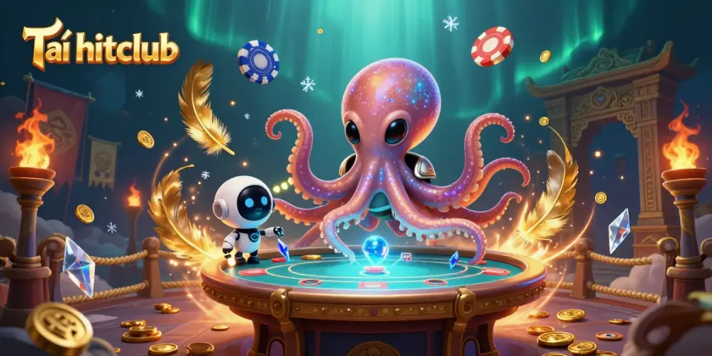 Play exciting games with Tải hitclub featuring an alien octopus at a poker table.