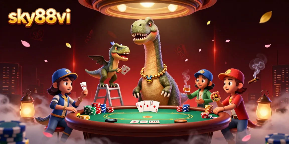 Deal cards to the brontosaurus in the sky88vi casino scene filled with poker excitement.
