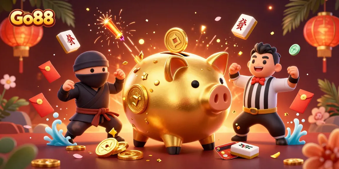 Win big at Go88 with dynamic playful characters celebrating casino games in an exciting atmosphere.