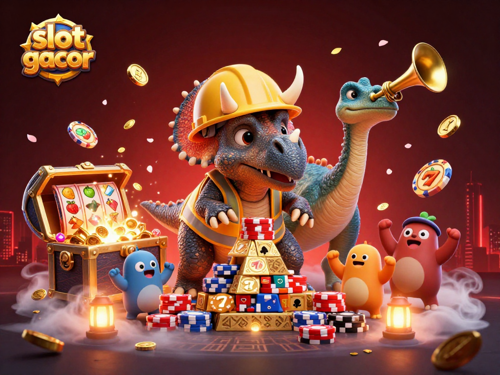 Engage with slot gacor features in this dynamic casino-themed illustration showcasing fun elements.