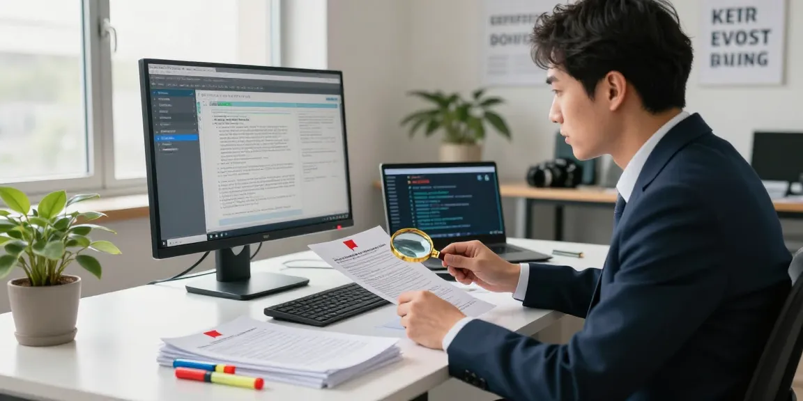 Business professional analyzing documents for fraud detection in a modern office setting, highlighting the importance of document fraud detection.