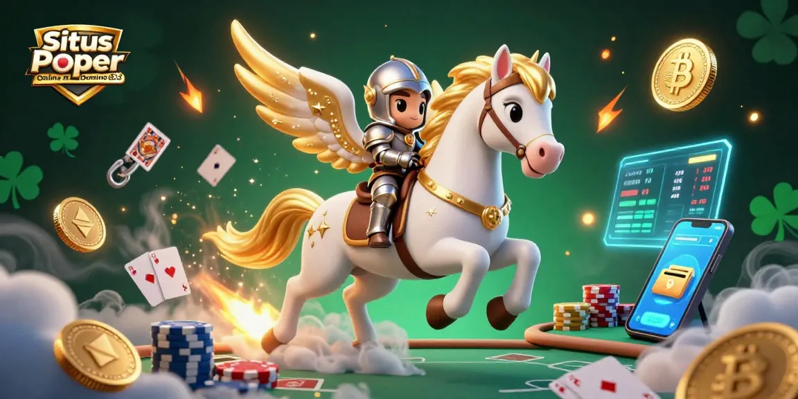 Situs Poker Online Resmi Domino88 celebrates thrilling poker action with vibrant 3D elements depicting gameplay.