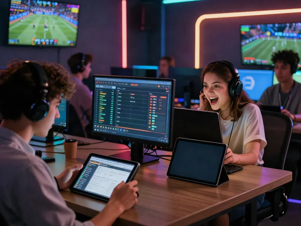 Engaged players analyzing sports betting statistics on Debet net platform.
