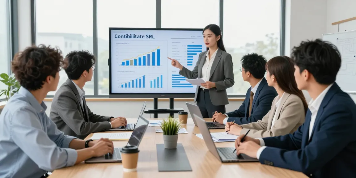 Colaborare în contabilitate SRL cu echipă diversificată, prezentare date financiare.