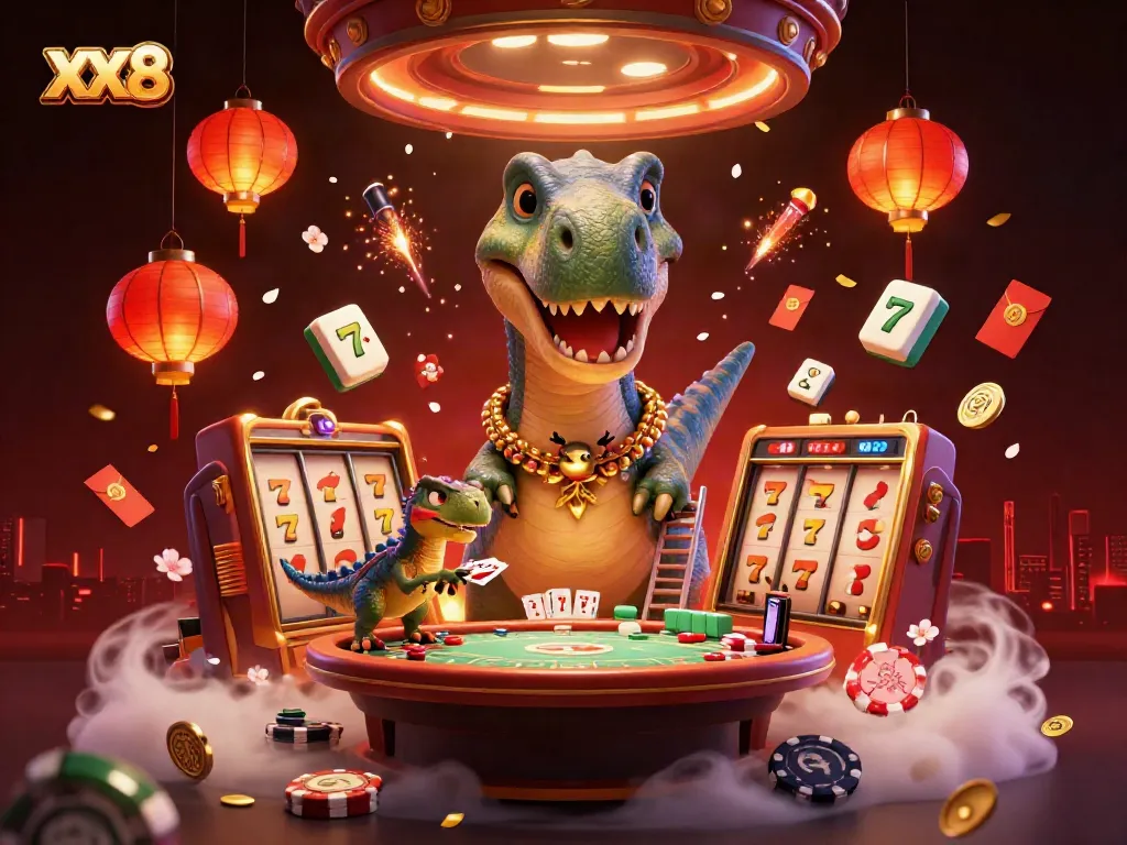 Engage with XX 8's vibrant casino scene featuring unique digital elements and iconic characters.