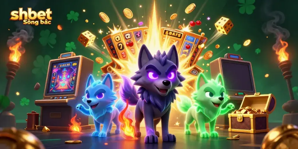 Win big at shbet Sòng bạc with a rich scene of dynamic game elements and ghostly wolf characters.