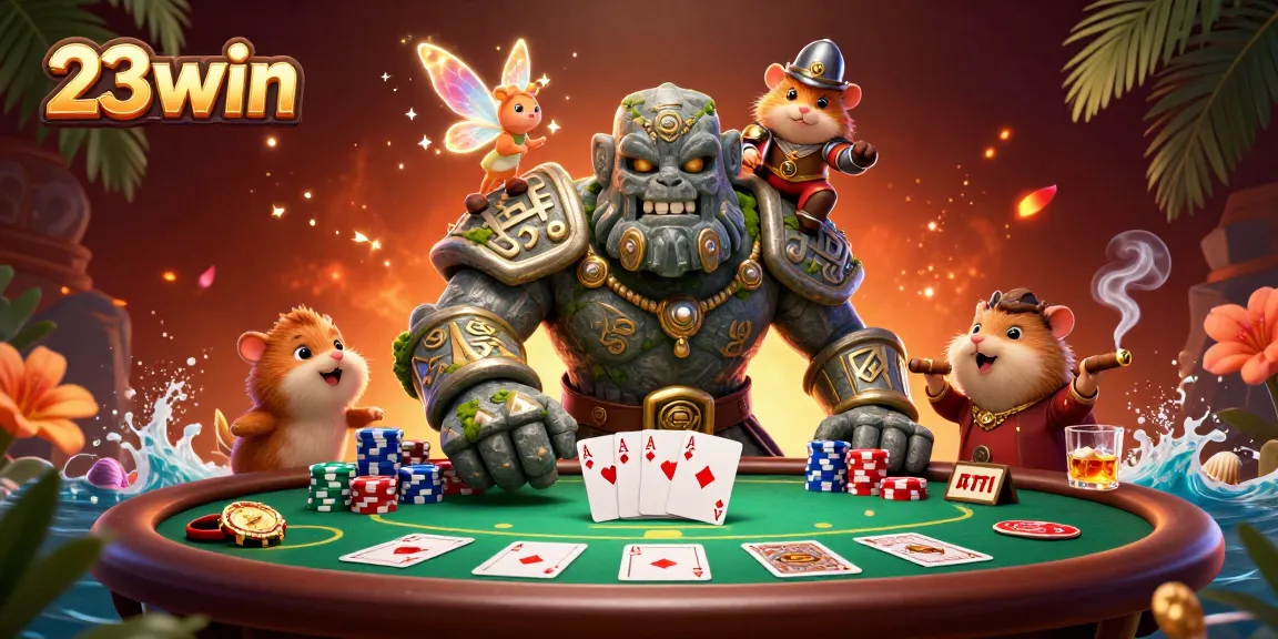 Enjoy winning moments at 23win with dynamic poker action and captivating characters in a vibrant casino scene.