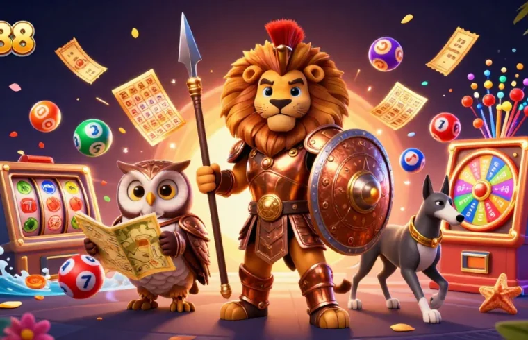 Play exciting lotteries with da88 amidst colorful, dynamic gambling elements and engaging characters.
