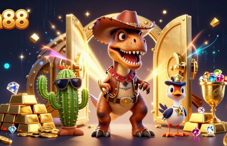 Experience thrilling gameplay at ea88 with colorful 3D characters and casino elements in a vibrant, dynamic scene.