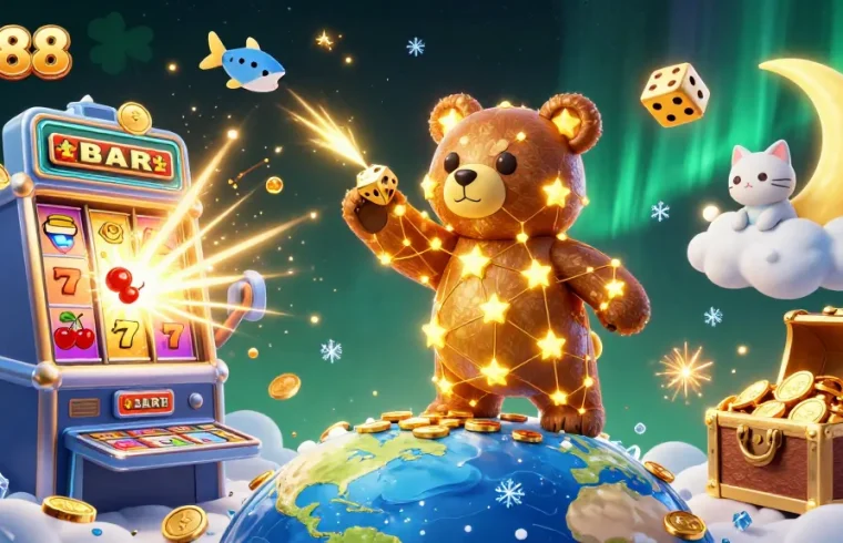 Experience jackpot excitement with QS88's vibrant casino-themed illustration!
