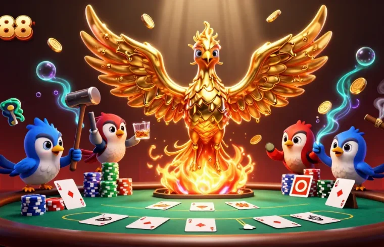 Experience thrilling gameplay at QS88 with a molten golden phoenix and dynamic poker elements.