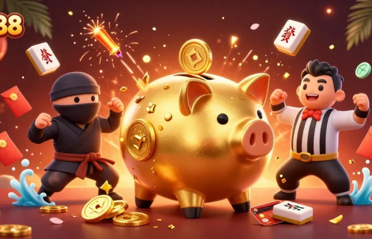 Win big at Go88 with dynamic playful characters celebrating casino games in an exciting atmosphere.