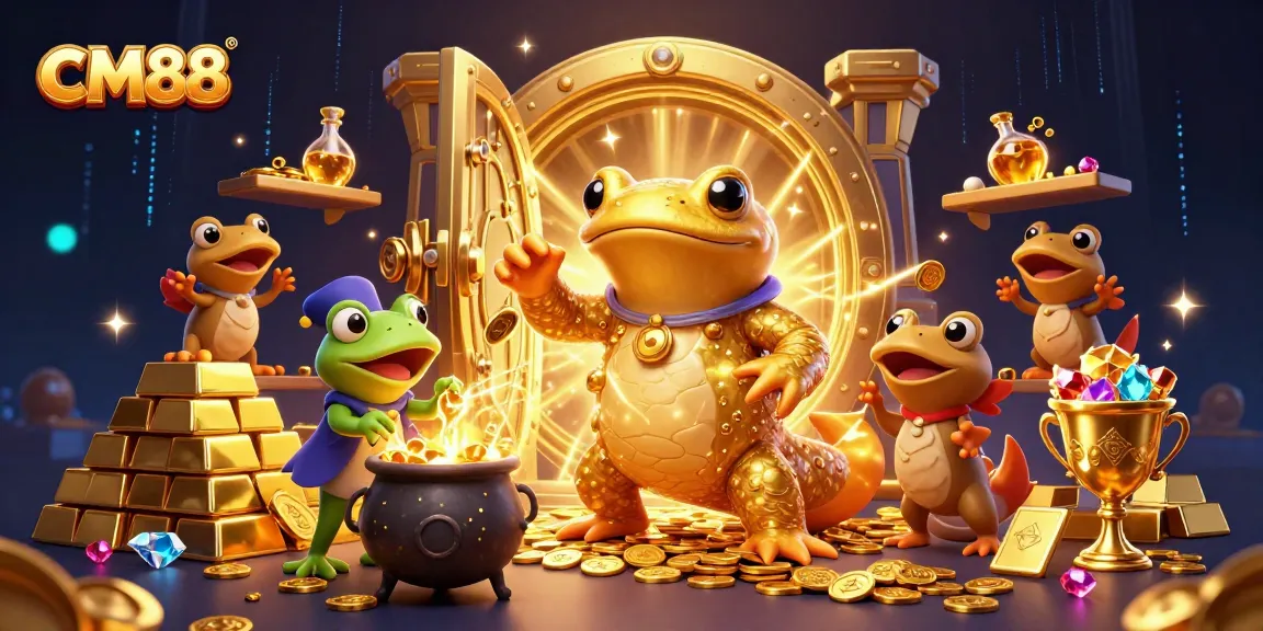 Experience incredible winnings at CM88 with a vibrant 3D illustration of alchemy and gold transformation.