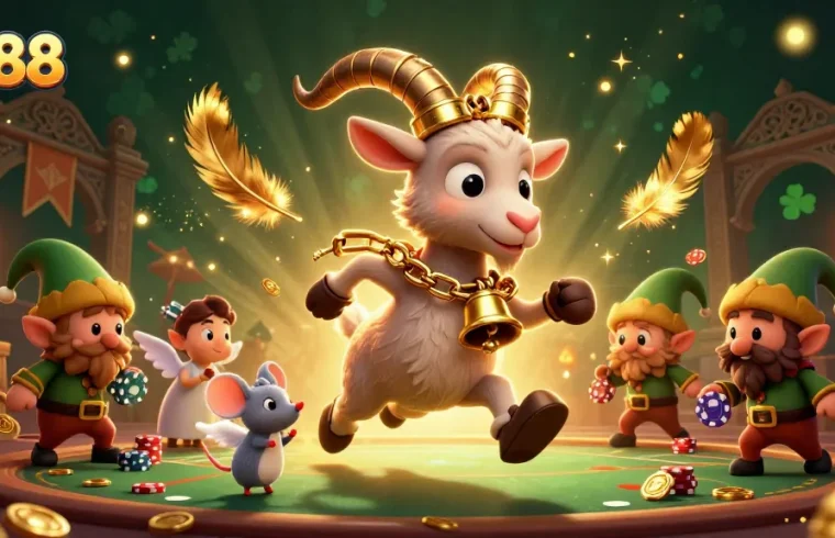 ea88 showcases thrilling casino action with a Krampus host, an angel mouse, and mischievous gremlins.