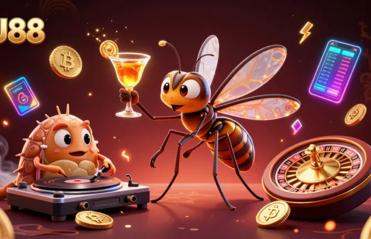 Engage with UU88's electrifying games featuring a lively casino mascot and thrilling crypto elements.