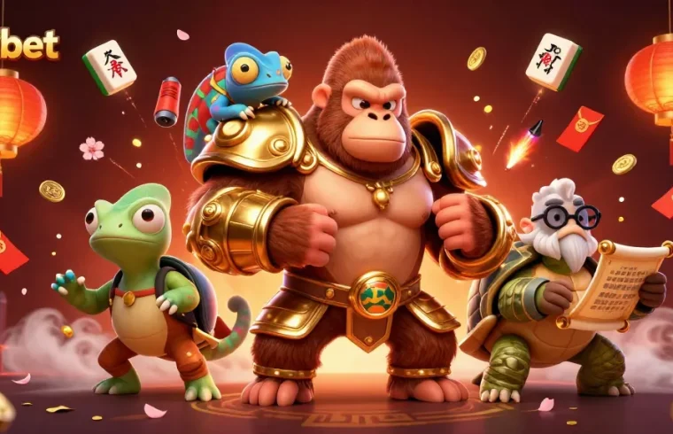 Experience thrilling casino adventures with 88vbet in this vibrant illustration featuring powerful characters and lively game elements.