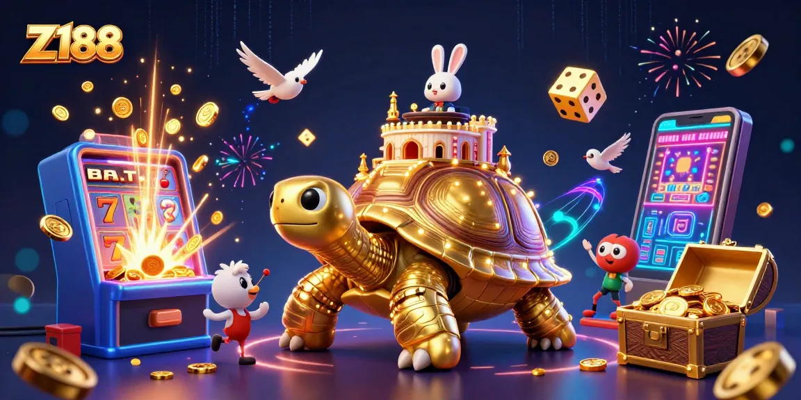 Experience excitement with Z188's colorful casino scene featuring a lively rabbit dealer and golden treasures.