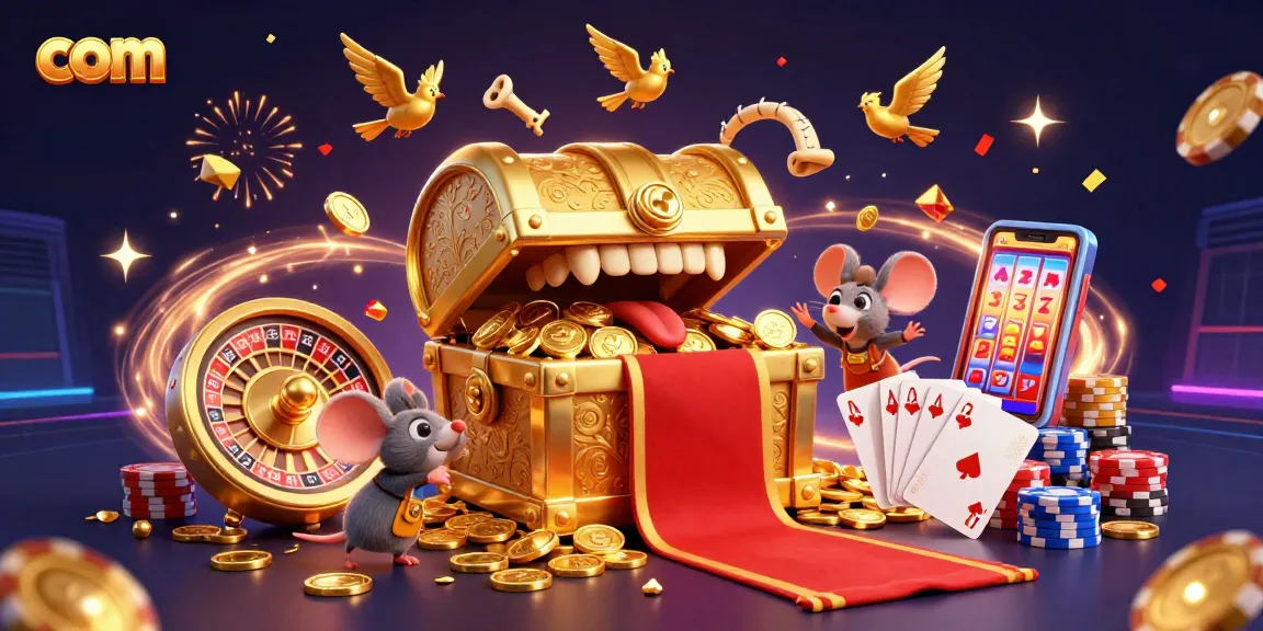 Spin to win at com with vibrant casino treasures in a colorful 3D showcase.