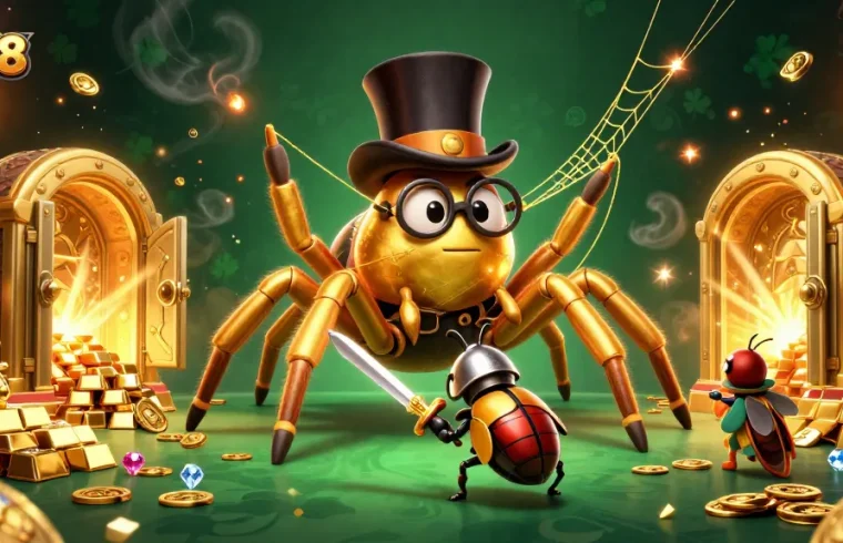Engage with EA88's thrilling casino experience surrounded by golden treasures and iconic characters.