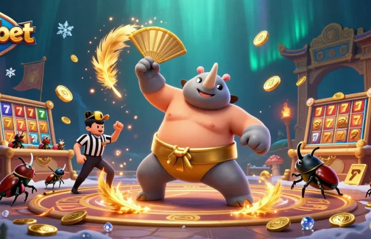 Experience the excitement of Fabet with a dynamic 3D casino scene featuring beetle champions!